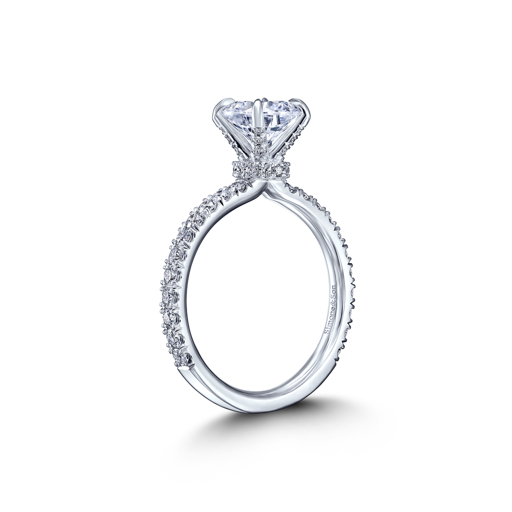 18K White Gold Round Diamond Semi-Mount Engagement Ring - 0.52ctw.