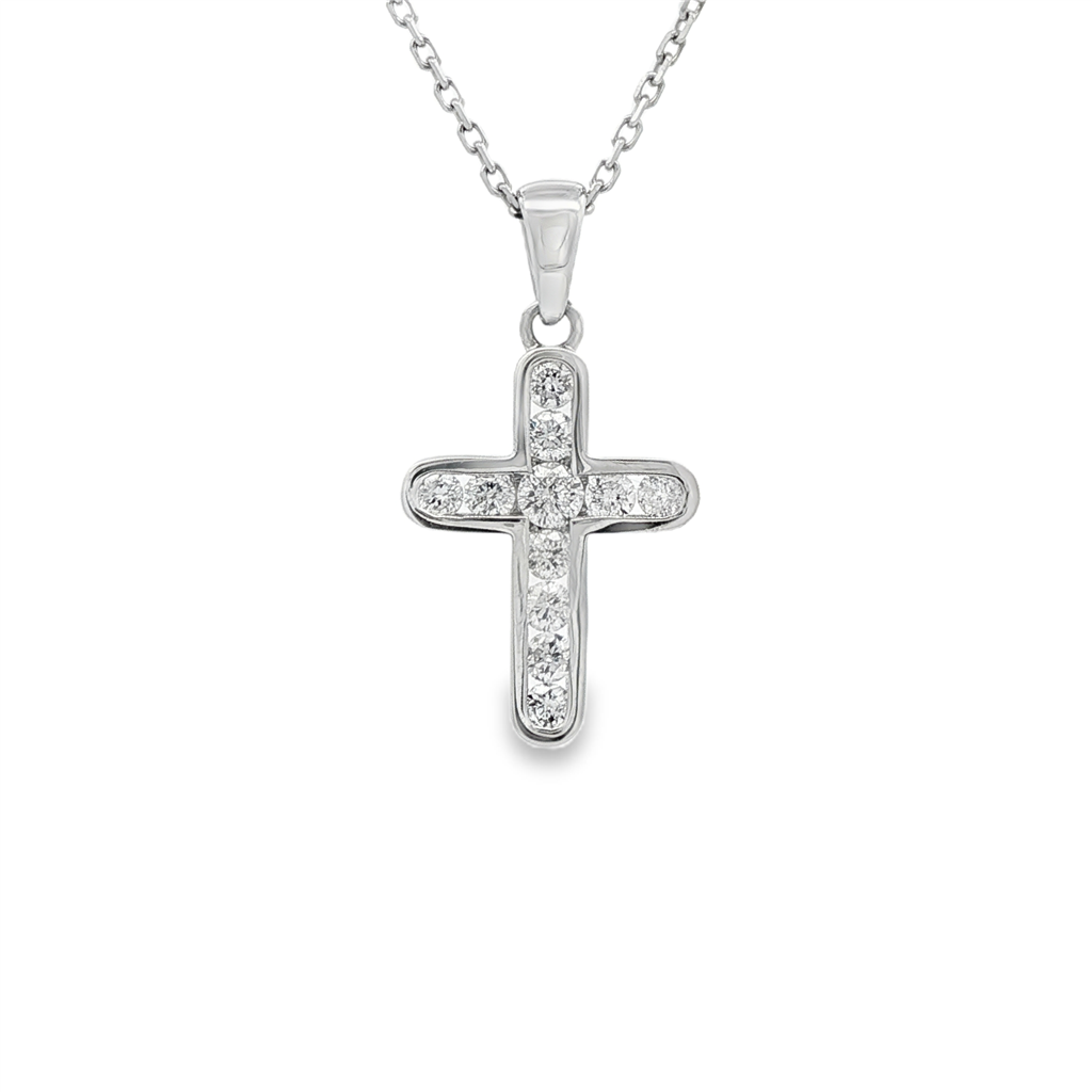 14K White Gold Diamond Cross Pendant with Chain – 0.48ctw.