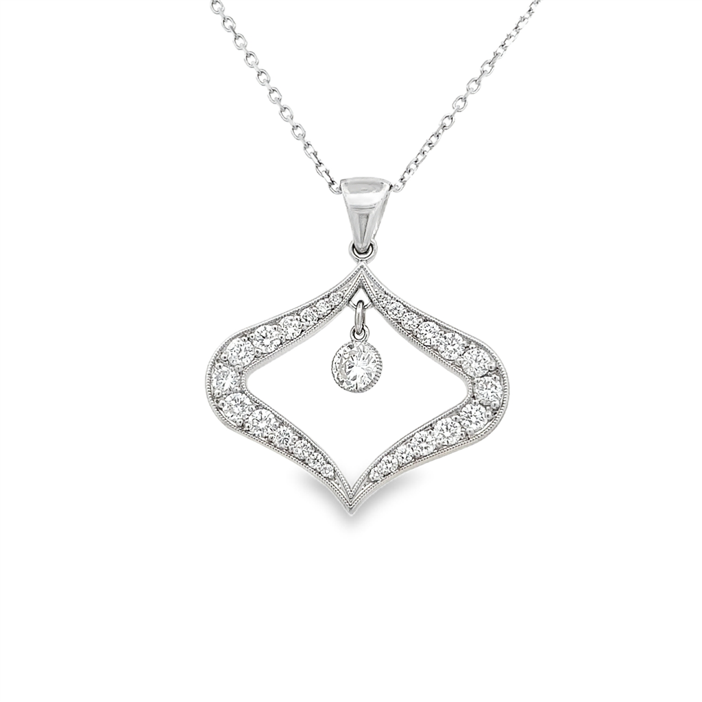 18K White Gold Curved Design Diamond Pendant – 1.14ctw.