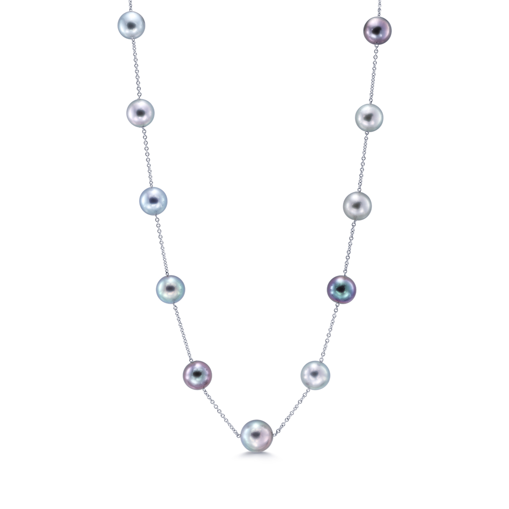 18K White Gold Tin Cup Design Pearl Tahitian Pearl Necklace.