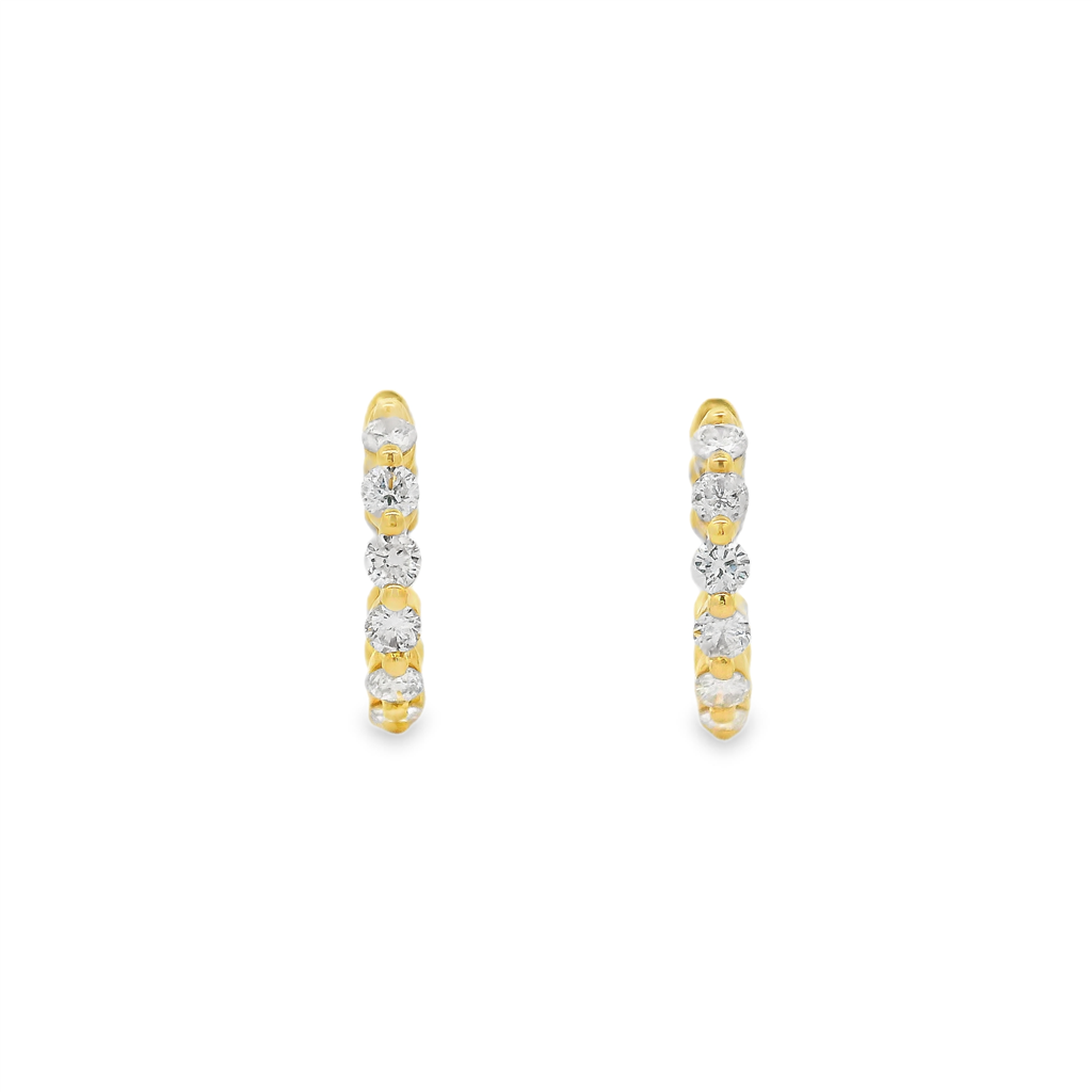 14K Yellow Gold 14x2.4mm Natural Diamond Huggie Earrings – 0.64ctw