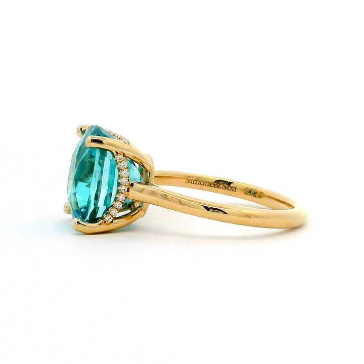 14K Yellow Gold Blue Zircon & Diamond Ring – 9.79ct Blue Zircon, 0.09ctw Diamonds