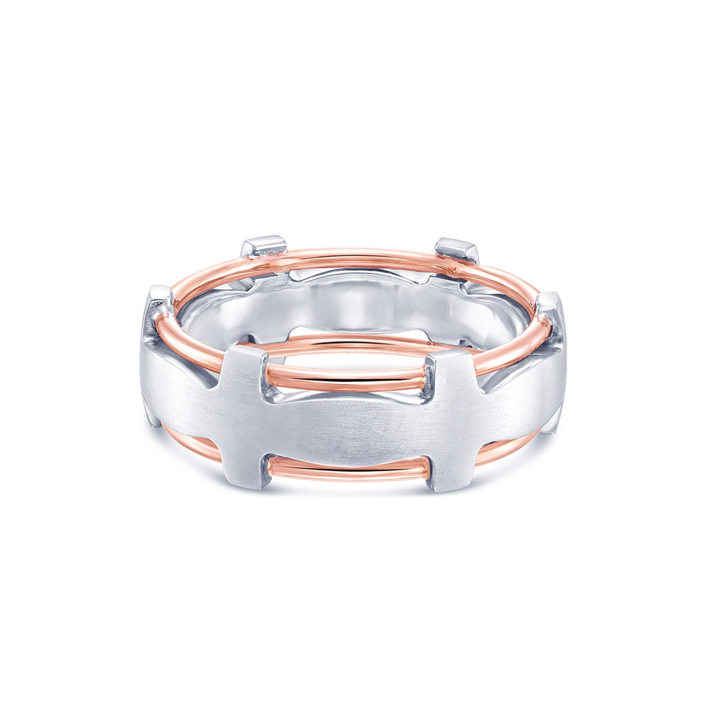 14K White & Yellow Gold Unique Men’s Wedding Band – 7.8mm