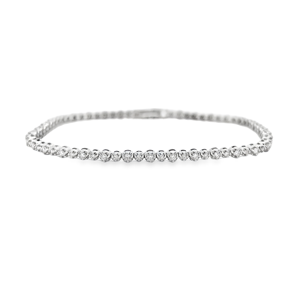 14k White Gold Diamond Tennis Bracelet Buttercup Design - 0.75ctw.
