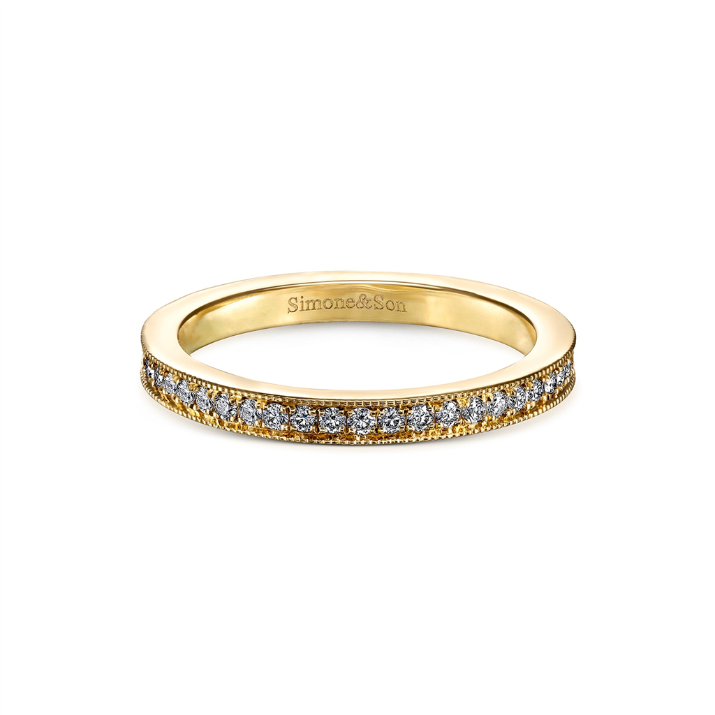 18K Yellow Gold Diamond Wedding Band with Millegrain - 0.38ctw.