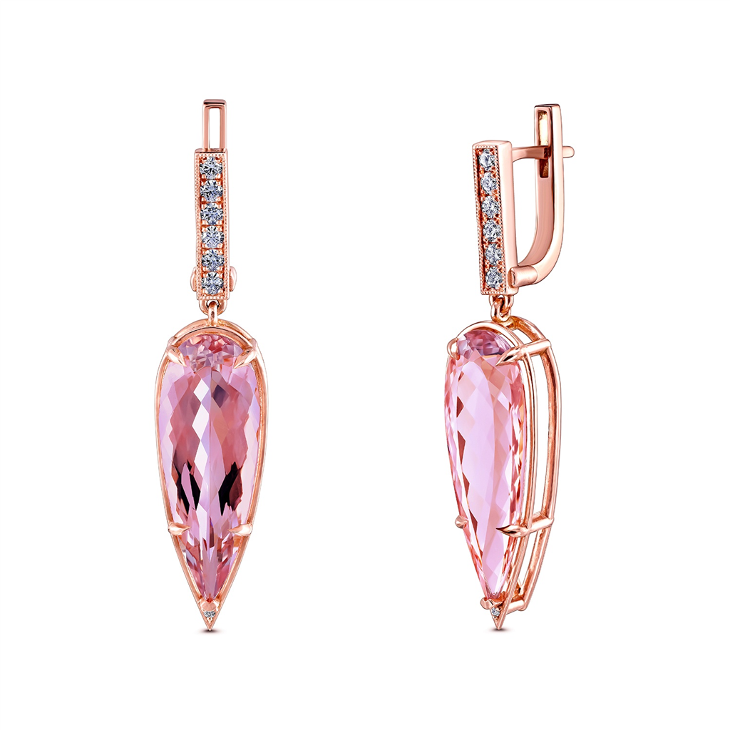 14K Rose Gold Pear-Shaped Morganite and Diamond Earrings – 22.26ctw.