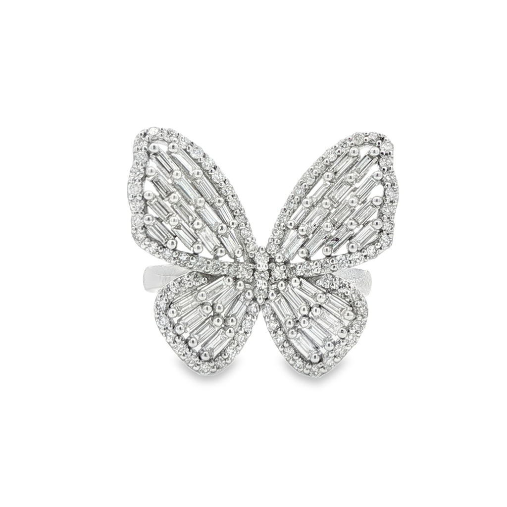14K White Gold Natural Diamond Butterfly Ring – 1.28ctw.