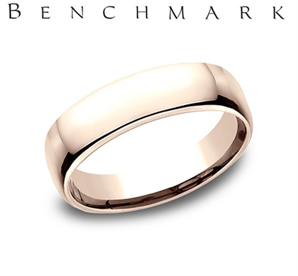 Benchmark 14K Rose Gold Men’s European Comfort Fit Wedding Band with Polished Finish – 5.5mm