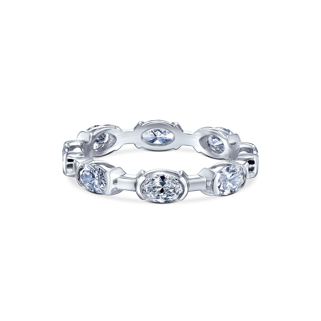 14K White Gold Semi Bezel Lab Grown Diamond Wedding Band 1.30ctw.