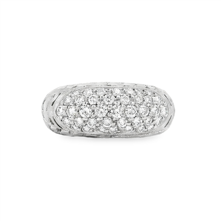 Platinum Hand-Engraved Dome Diamond Ring – 0.81ctw.