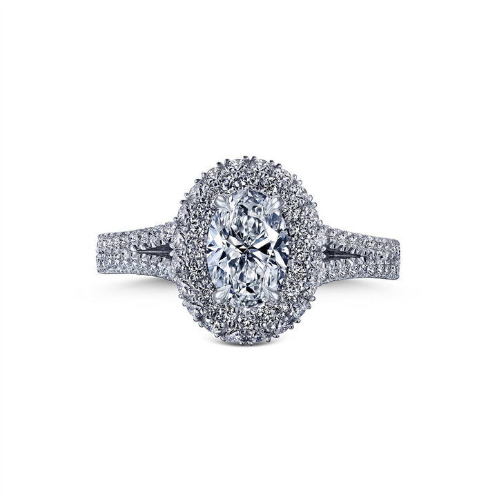 18K White Gold Diamond Halo Semi-Mount Engagement Ring - 0.62ctw.