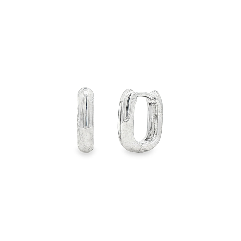 14K White Gold Square Bubble Huggie Earrings 3.3x11mm – 2.70g