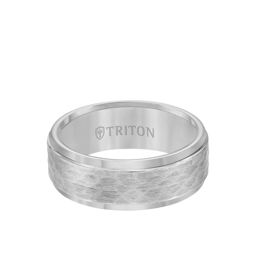 Triton Tungsten Carbide Step Edge Comfort Fit Band with Center Hammered Texture – 8mm