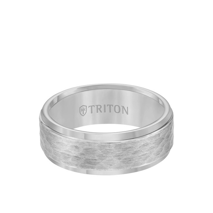 Triton Tungsten Carbide Step Edge Comfort Fit Band with Center Hammered Texture – 8mm