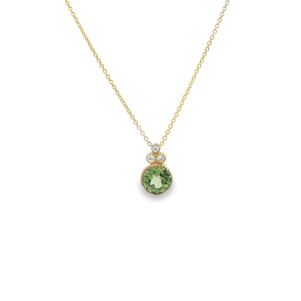 14K Yellow Gold Peridot & Diamond Pendant – 0.80ct / 0.04ctw