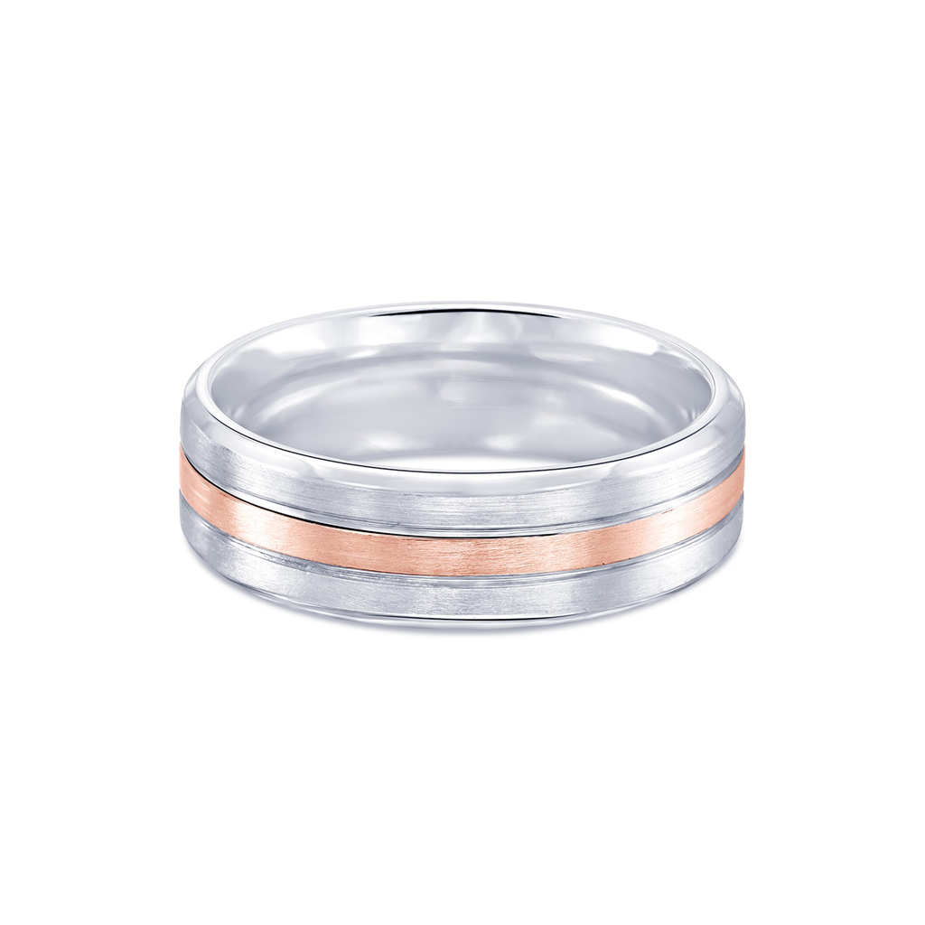 14K Grey & Rose Gold Men’s 3-Row Wedding Band – 7mm