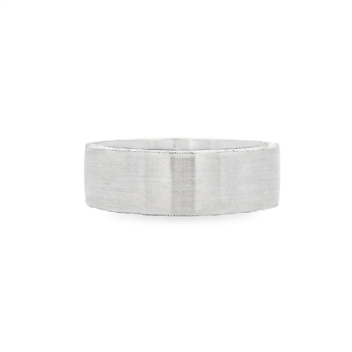 14K White Gold Men’s Band with Hand Engraved Edges – 7mm