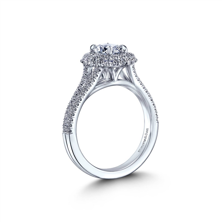 18K White Gold Diamond Halo Semi-Mount Engagement Ring - 0.62ctw.