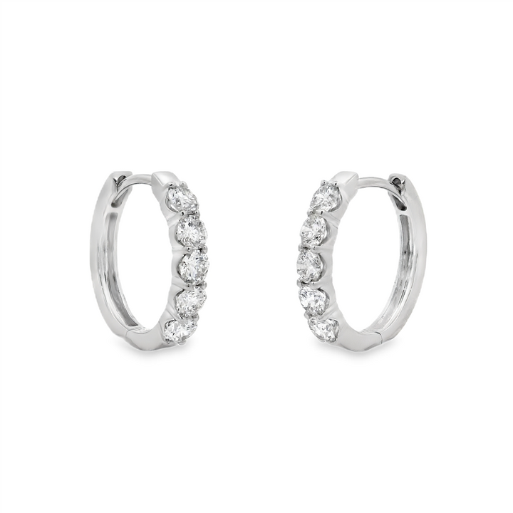 14K White Gold 16x3mm Natural Diamond Oval Hoop Earrings – 1.02ctw.
