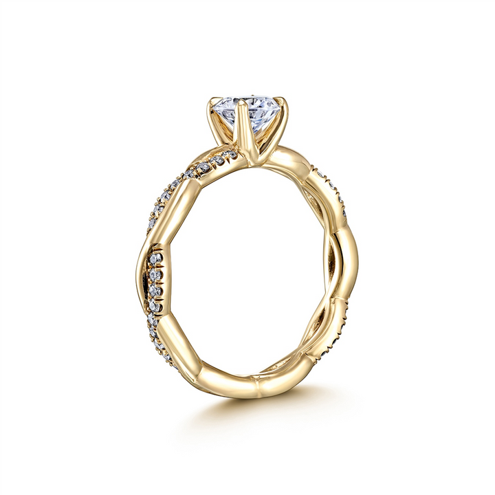 14K Yellow Gold Twist Semi-Mount Engagement Ring 0.27ctw.