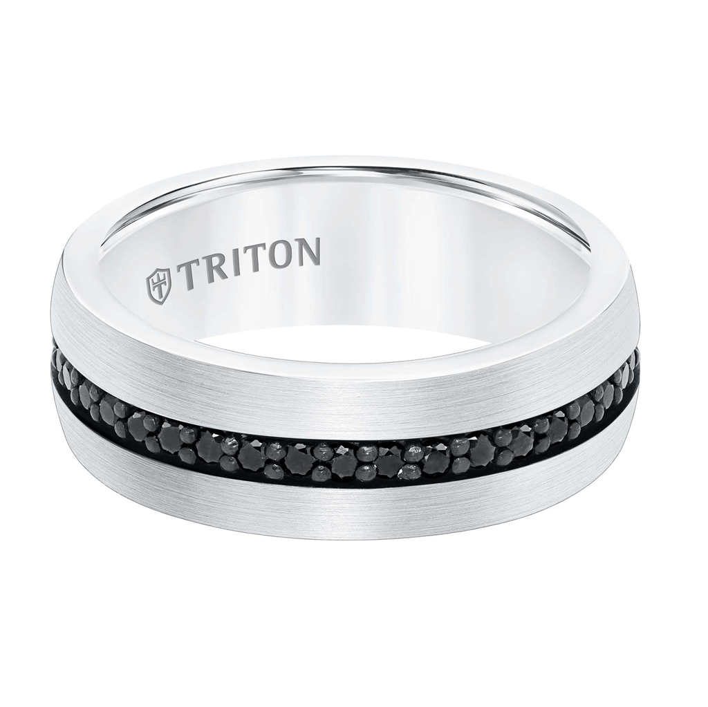 Triton Comfort Fit White Tungsten All Around Black Sapphire Band – 8mm