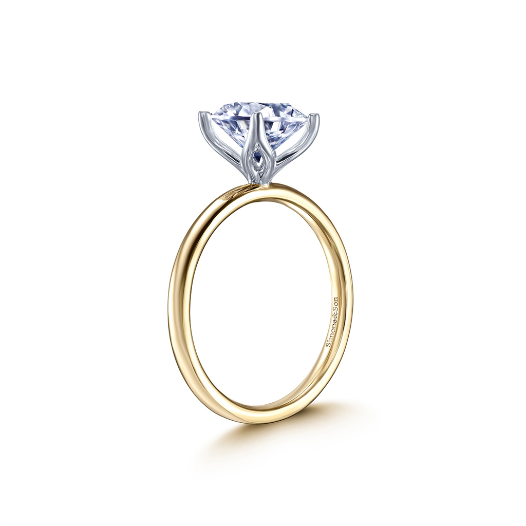 14K Yellow and White Gold Tulip Design Semi-Mount Engagement Ring