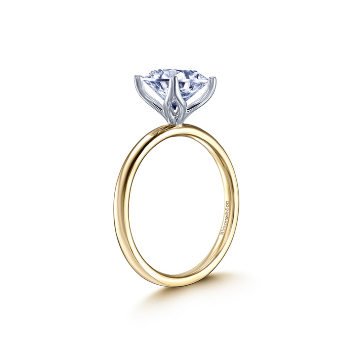 14K Yellow and White Gold Tulip Design Semi-Mount Engagement Ring