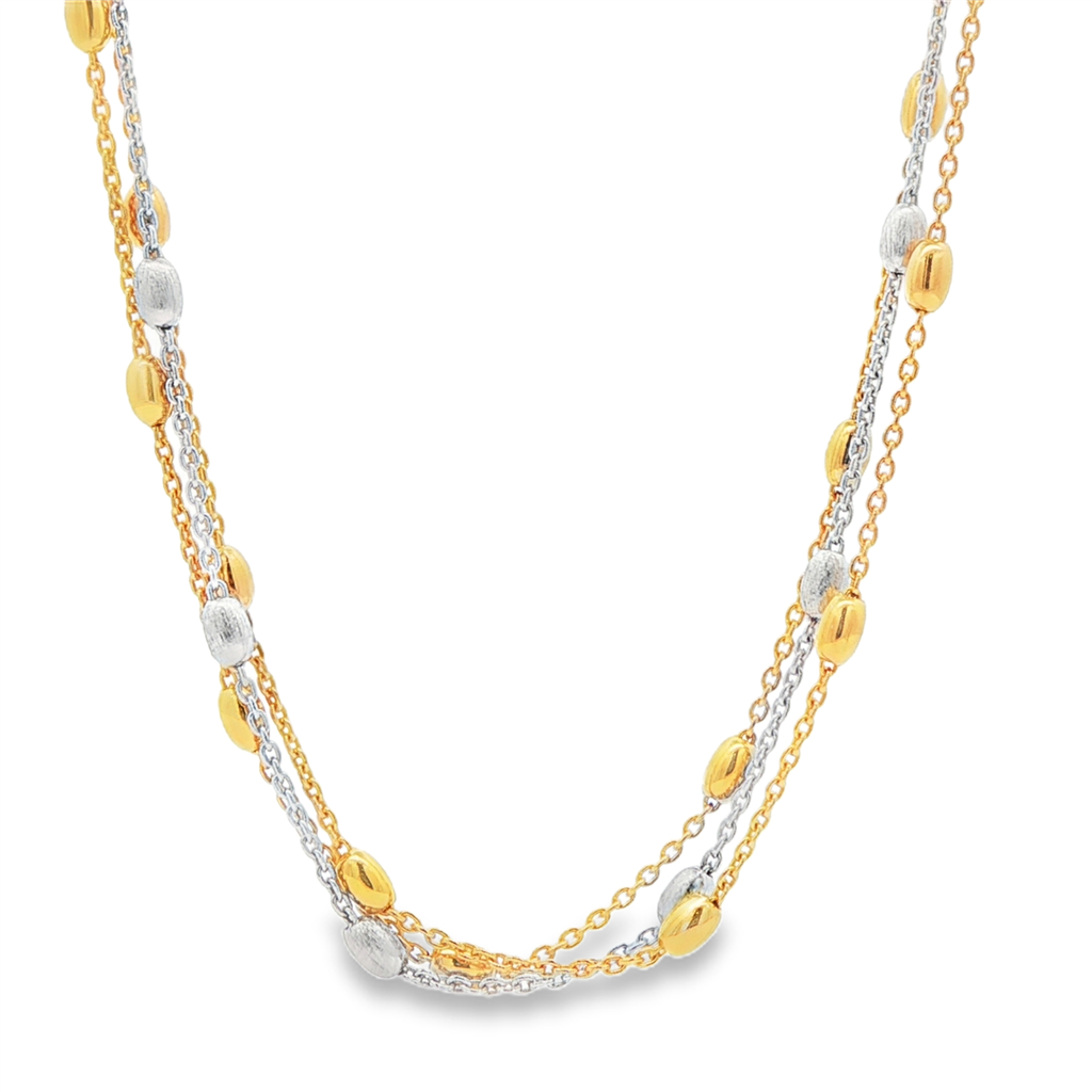 Frederic Duclos Sterling Silver & Yellow Gold-Plated Triple Strand Raindrop Necklace – 18–20", 13g