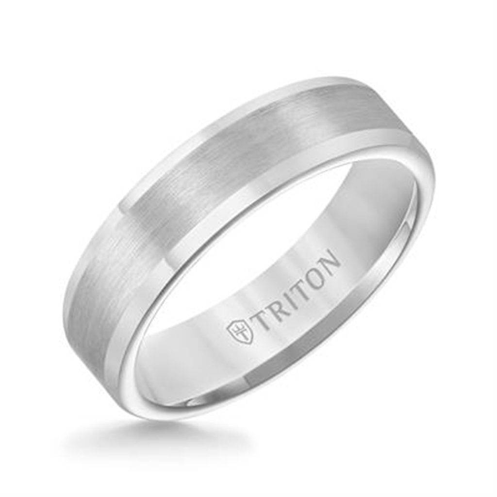 Triton Tungsten Carbide Satin Finish Flat Center with Bright Polish Round Edges Comfort Fit Wedding Band – 6mm