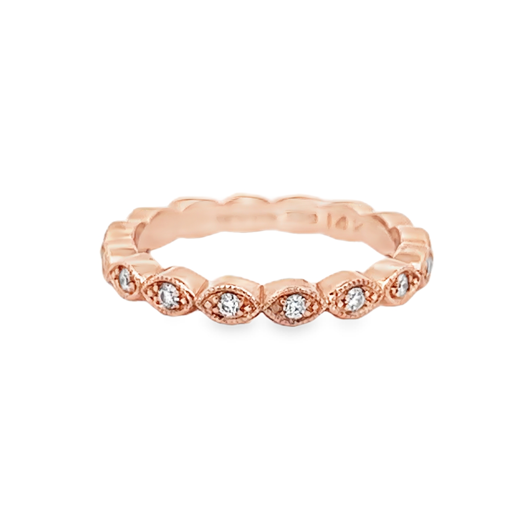 14K Rose Gold Round Diamond Wedding Band with Marquise Motifs – 0.24ctw.