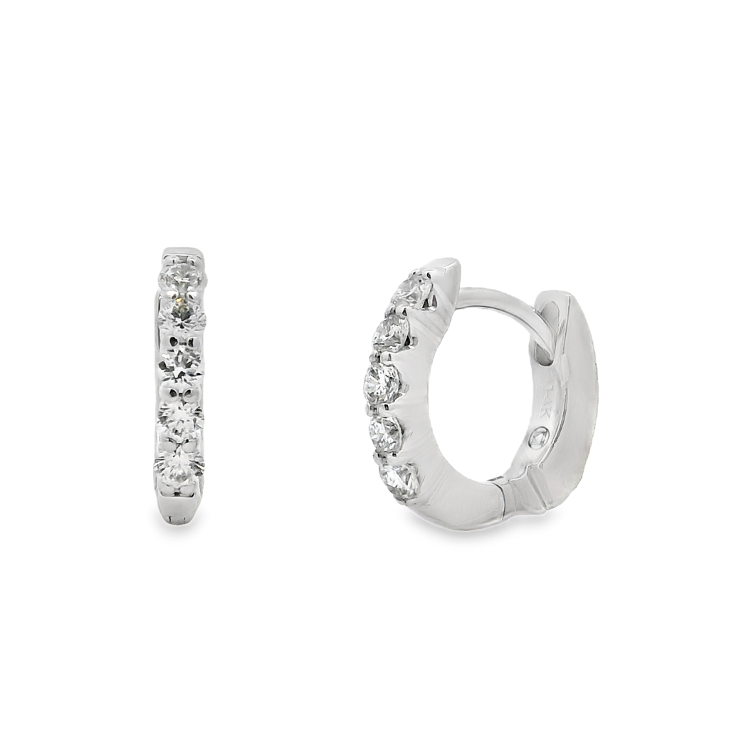 14K White Gold Natural Diamond Hoop Earrings - 0.30ctw.