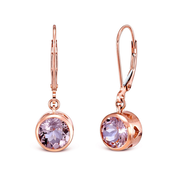 14K Rose Gold Hanging Morganite Earrings - 3.17ctw.