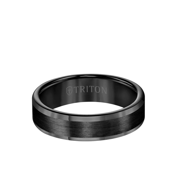 Triton Black Tungsten Carbide Satin Finish Flat Center with Bright Polish Round Edges Comfort Fit Wedding Band – 6mm