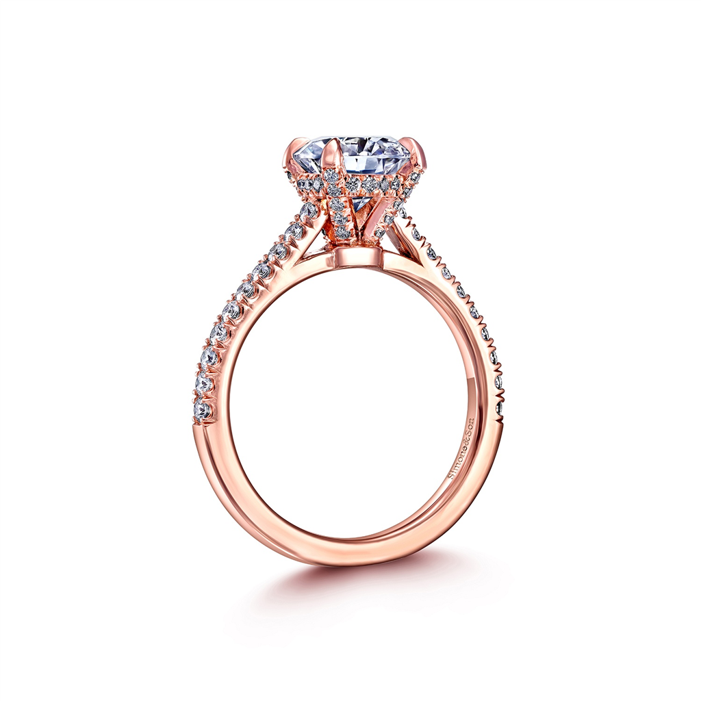 14K Rose Gold Hidden Halo Diamond Semi-Mount Engagement Ring - 0.44ctw.
