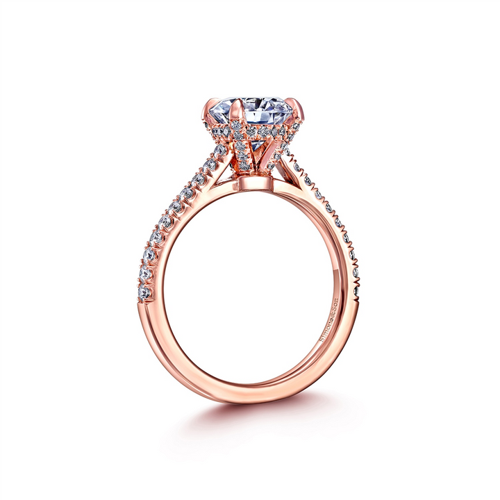 14K Rose Gold Hidden Halo Diamond Semi-Mount Engagement Ring - 0.44ctw.