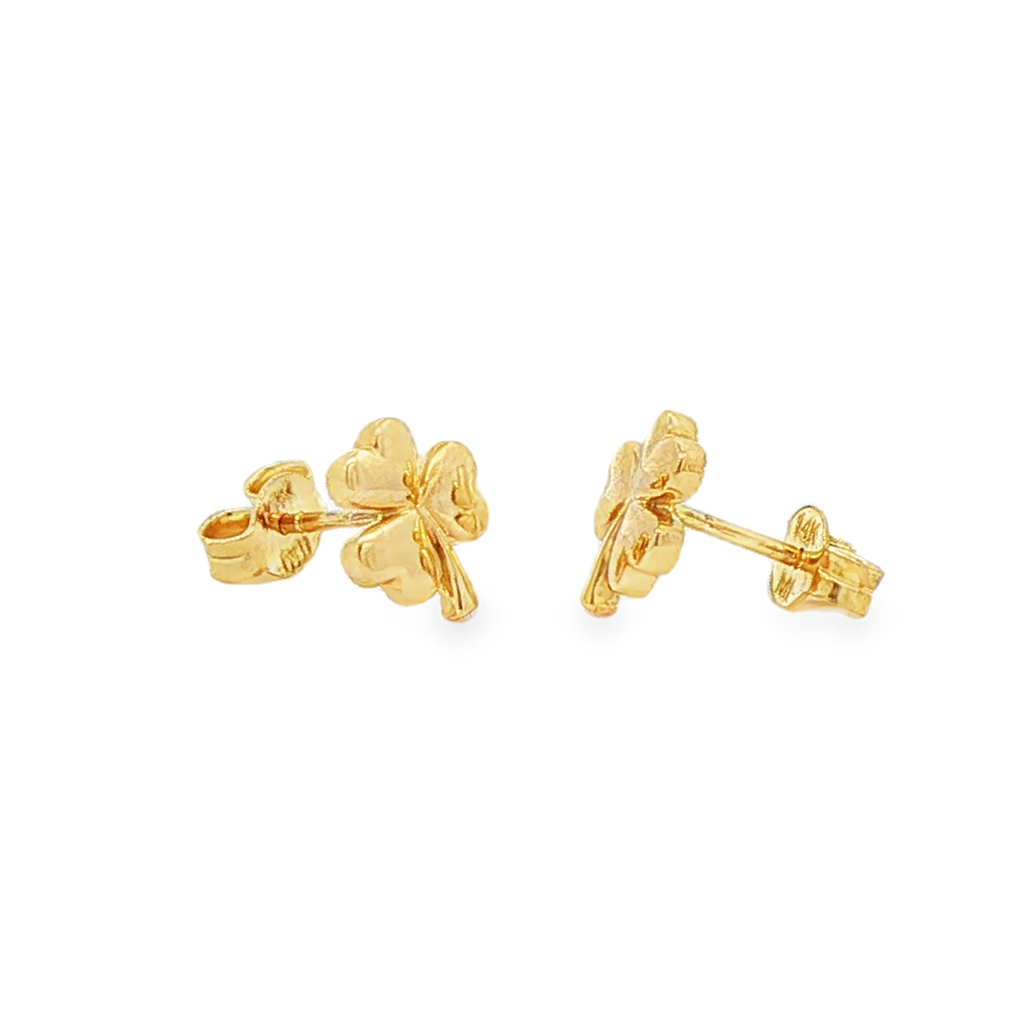 14K Yellow Gold 3-Leaf Clover Stud Earrings – 1.4g