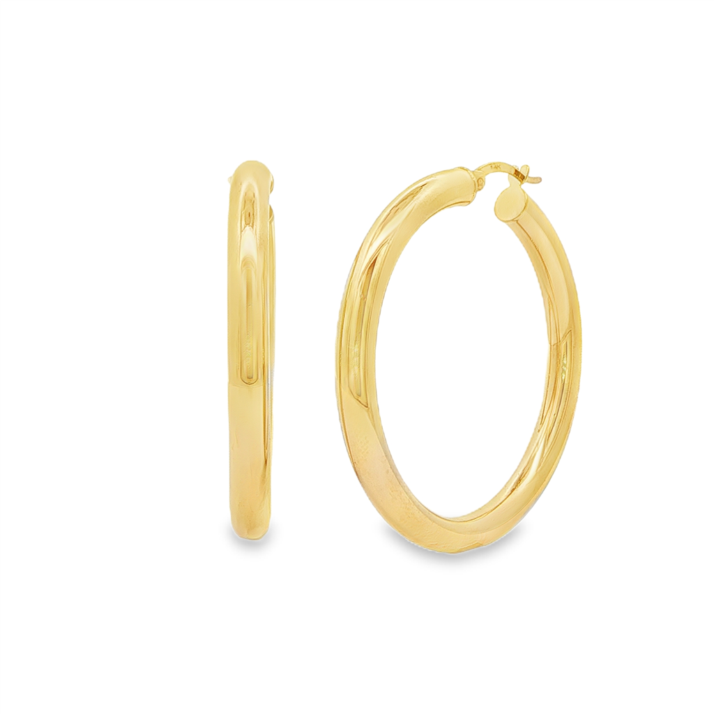 14K Yellow Gold Light Hoop Earrings 4mm x 30mm – 4.9g