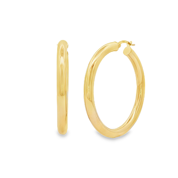 14K Yellow Gold Light Hoop Earrings 4mm x 30mm – 4.9g
