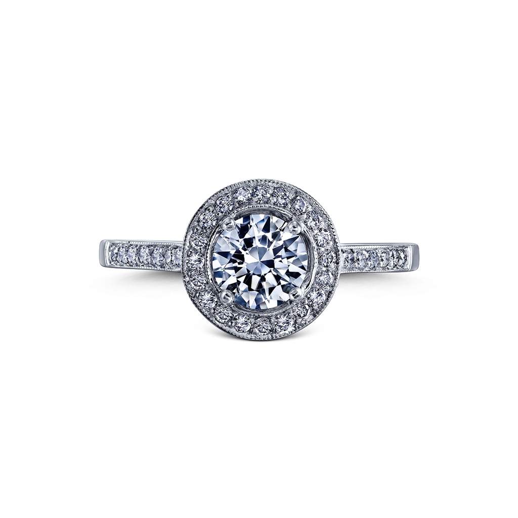 18K White Gold Halo Semi-Mount Engagement Ring – 0.47ctw.
