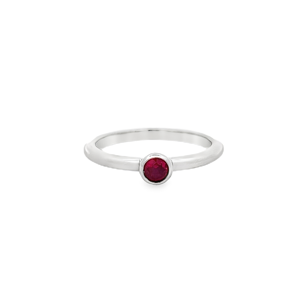 14K White Gold Bezel-Set Ruby Band – 3.5mm