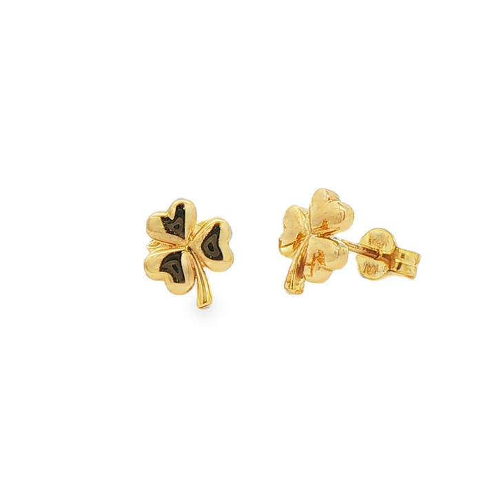 14K Yellow Gold 3-Leaf Clover Stud Earrings – 1.4g