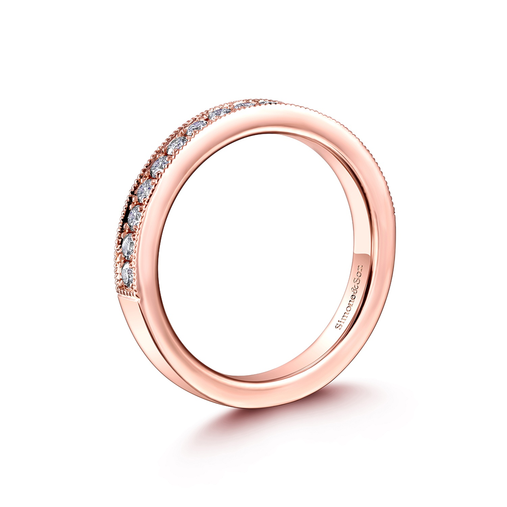 14K Rose Gold Diamond Half Eternity Band With Millegrain - 0.36ctw.