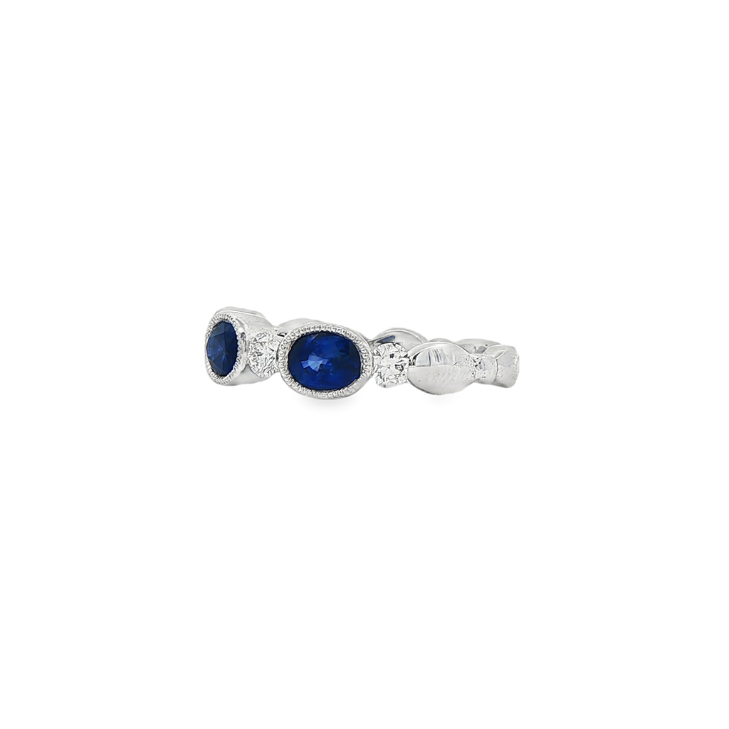 18K White Gold Blue Sapphire & Diamond Band – 1.26ctw Sapphires, 0.39ctw Diamonds