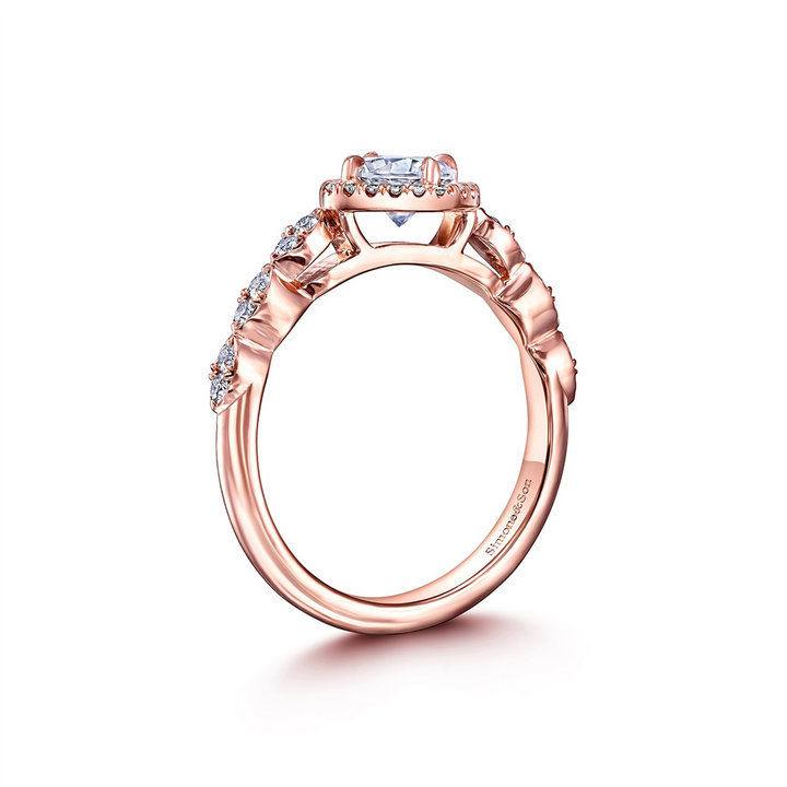 14K Rose Gold Diamond Halo Semi-Mount Engagement Ring - 0.24ctw.