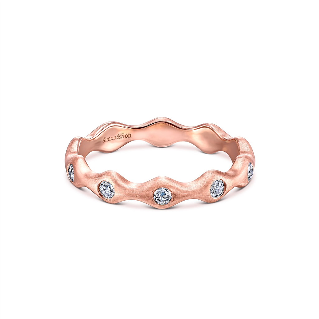 14K Rose Gold Diamond Wavy Wedding Band - 0.22ctw.