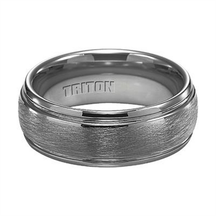 Triton Tungsten Carbide Wire Brush Finish Dome with Bright Polished Rims – 8mm