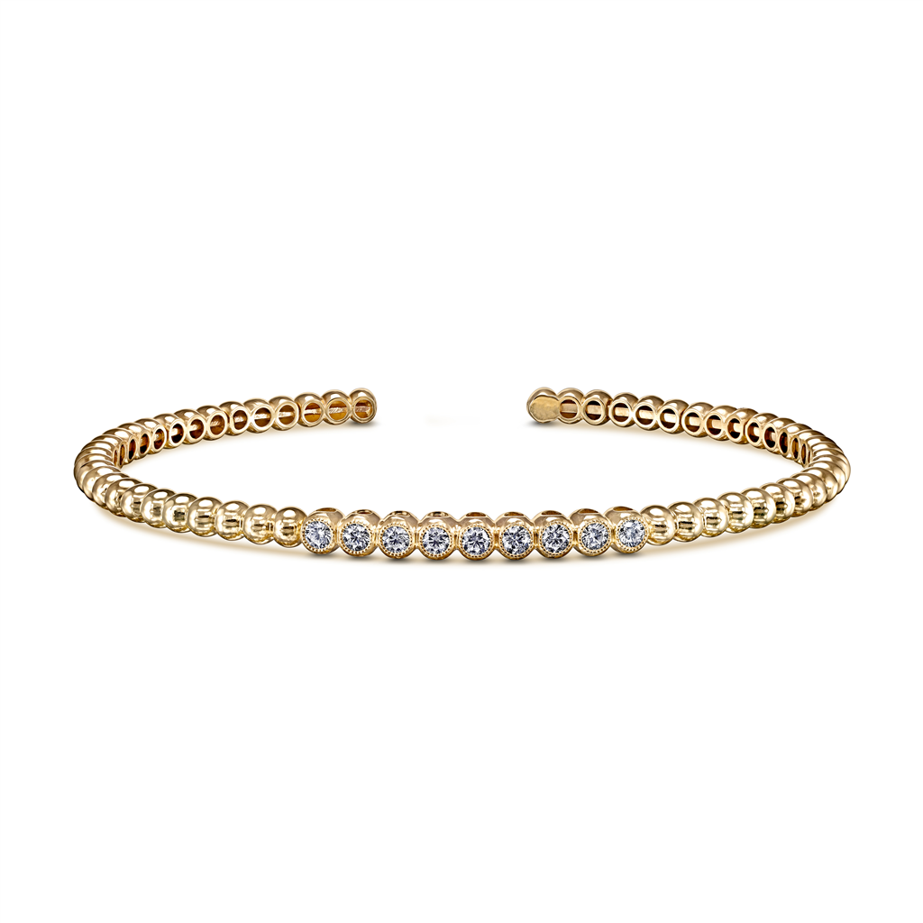 14K Yellow Gold Beaded Cuff Diamond Bracelet - 0.43ctw.