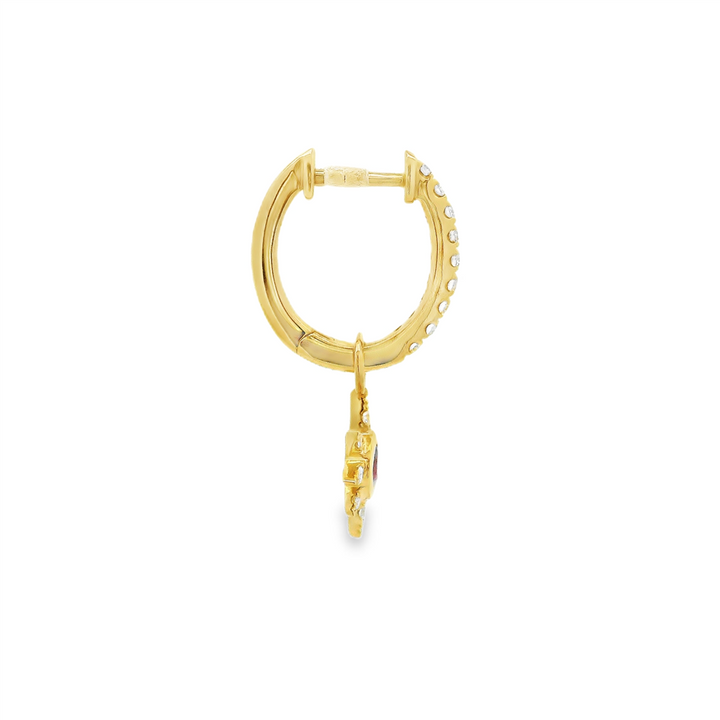 14K Yellow Gold Rhodolite Garnet Sunburst Charm Huggie Earrings – 0.33ctw. Diamonds