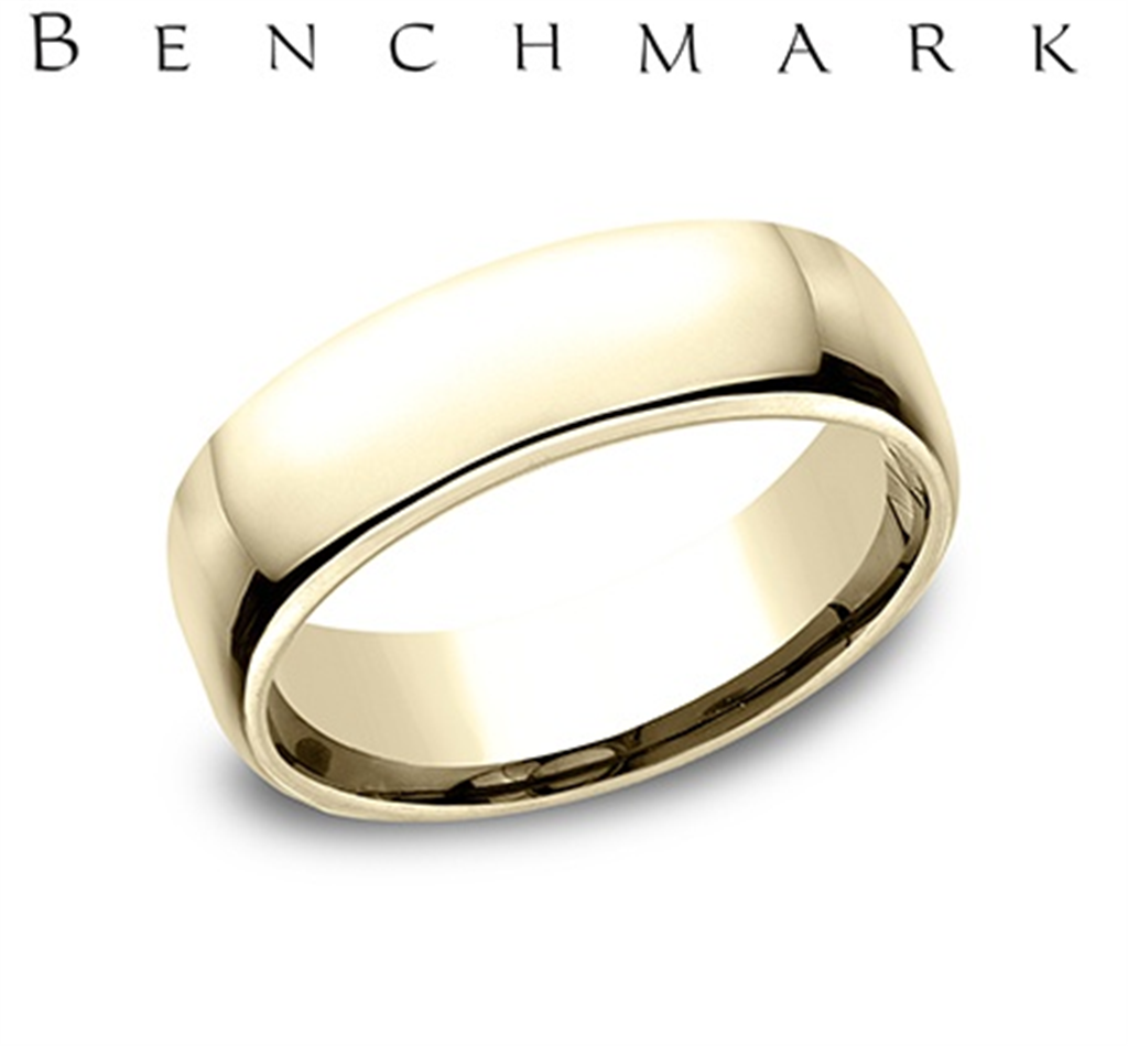 Benchmark 14K Yellow Gold Men’s Wedding Band with Polished Finish – 6.5mm
