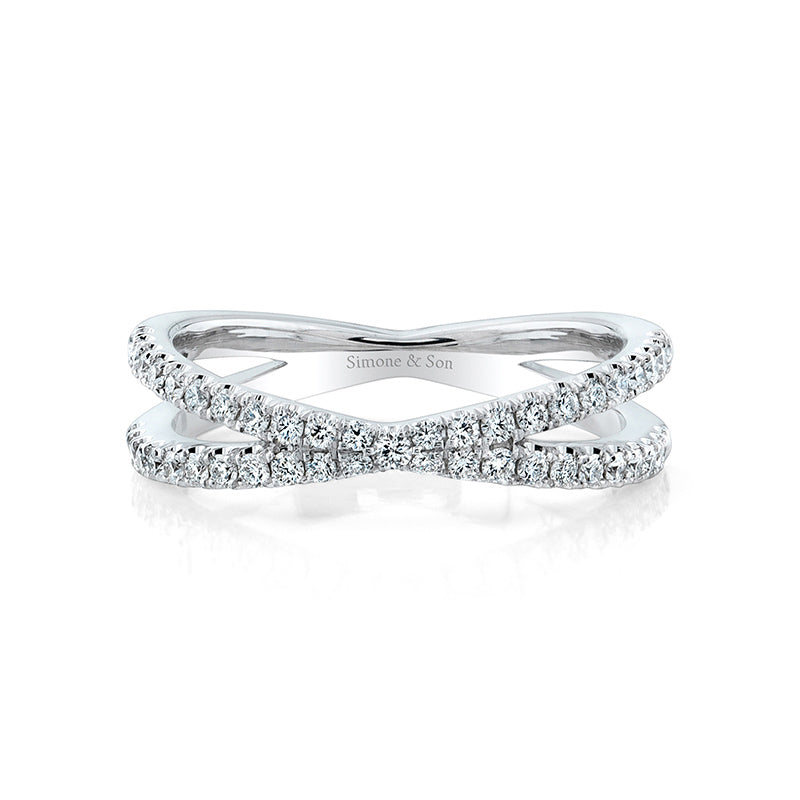 18k White Gold - Criss Cross Half Way Diamond Wedding Ring .43ctw